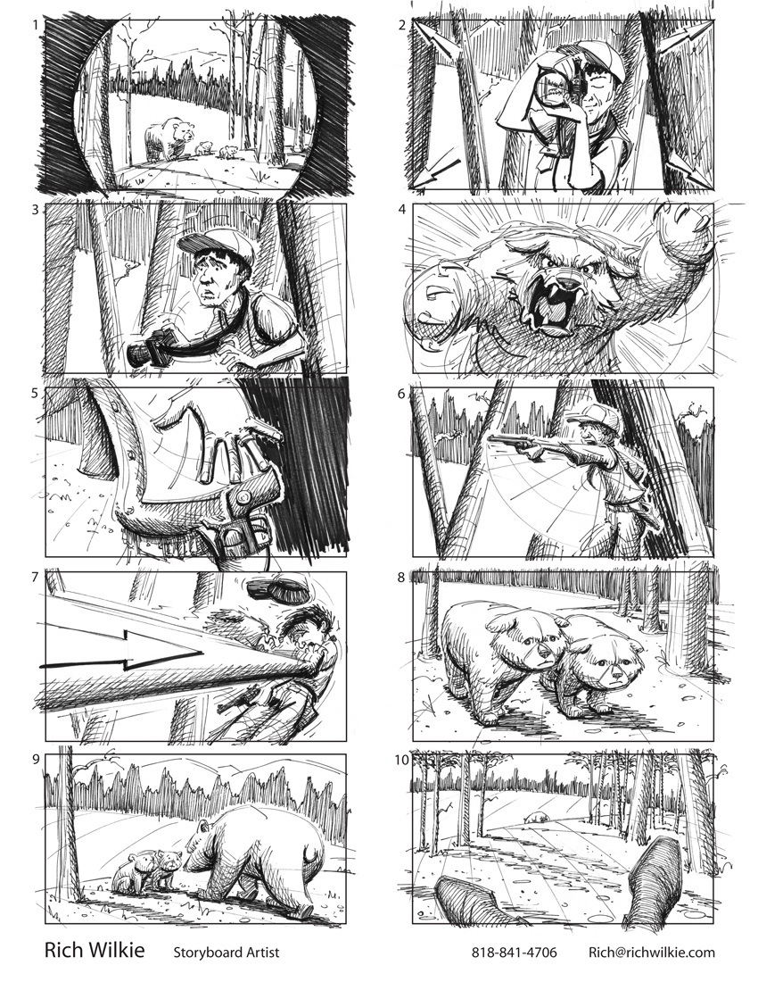 Live action storyboards, Bear in the woods